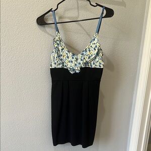 Floral Ruffle Dress with Black Skirt